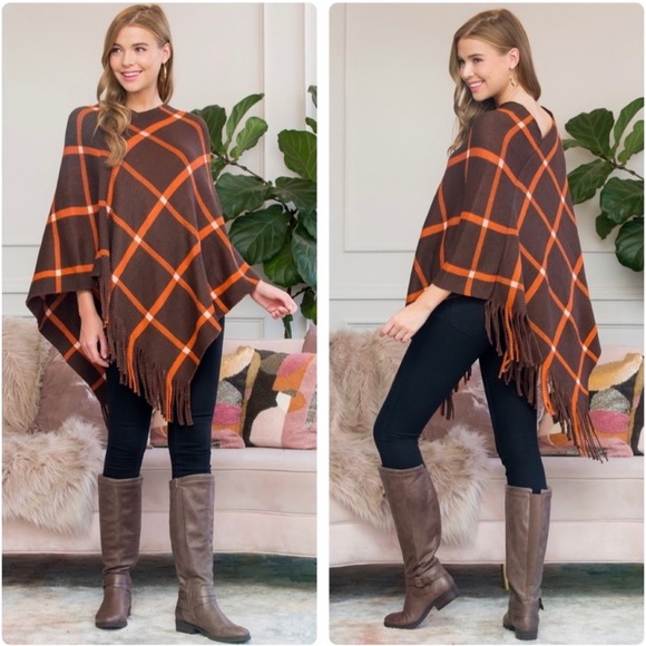 NWT Orange ends brown poncho - Picture 2 of 7